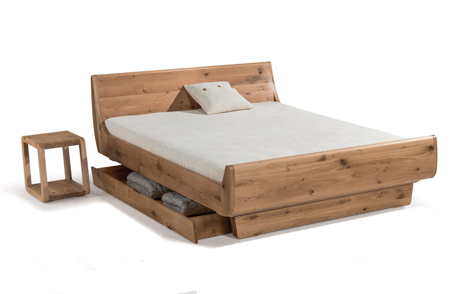 DORMIENTE_Massivholzbett-Mola_mitSchublade_Wildeiche